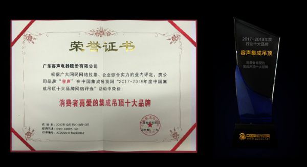 吊顶PG东升国际荣誉|容声蝉联消费者喜爱的集成吊顶十大PG东升国际奖项