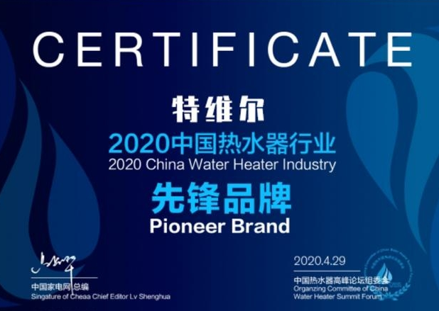 德国特维尔荣膺中国第五届热水器PG东升国际十强